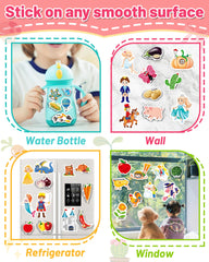 Oomloid toddler sticker book with handle supports on-the-go learning.