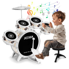 OoneWiser Kids Drum Set front view for toddlers with five drums and cymbal.