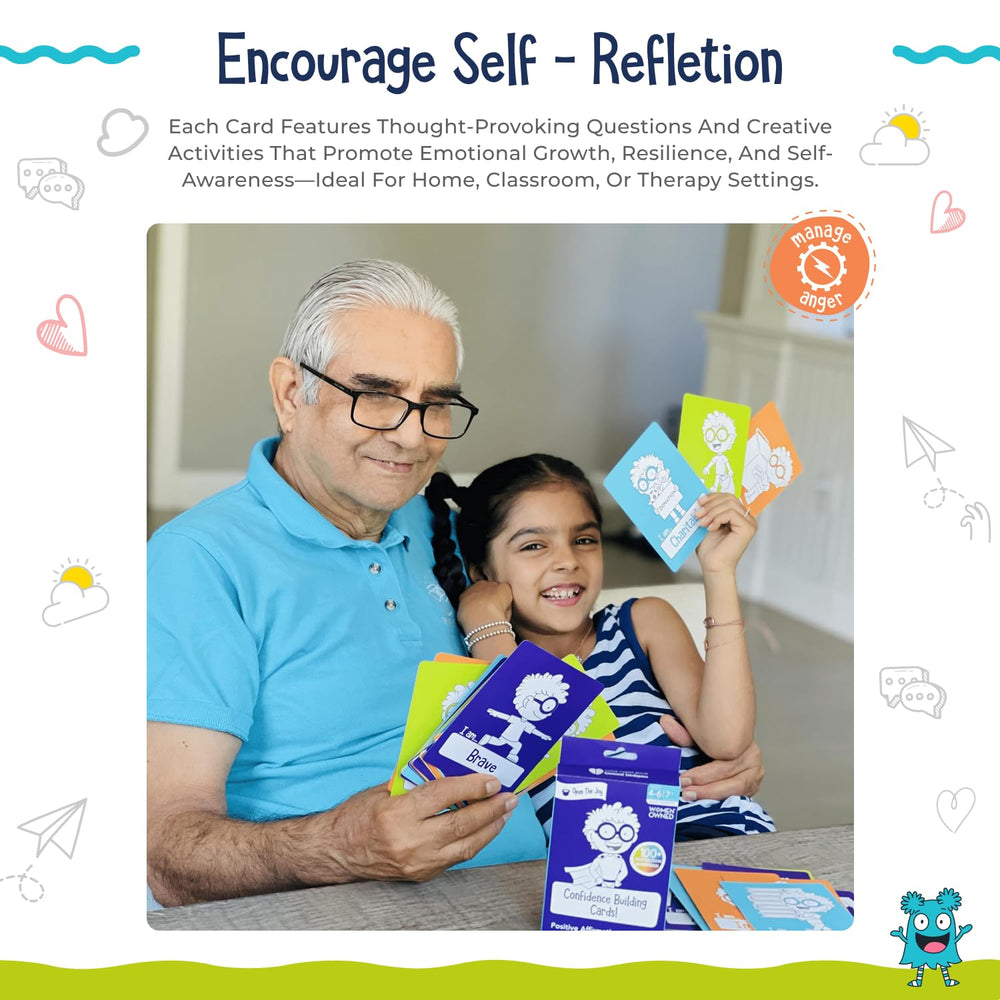 Open The Joy Confidence Cards—child selecting a card to build self-esteem and focus