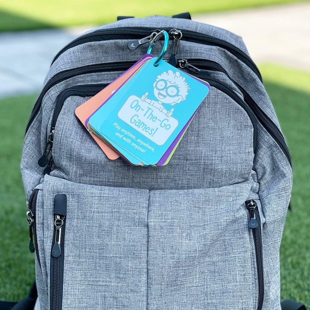 Open The Joy Waiting Games carabiner keeps games ready on backpacks