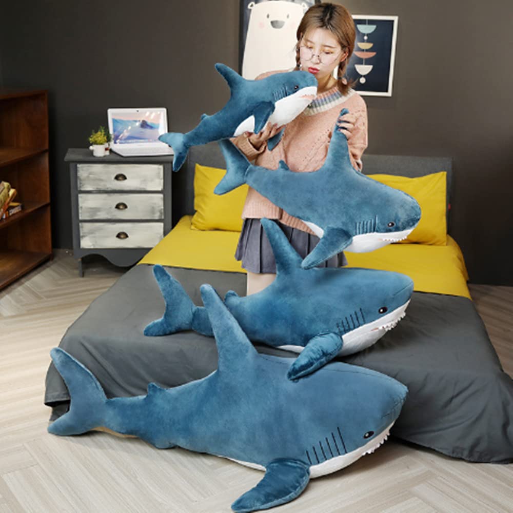 OPHRBU soft blue shark toy, safe PP cotton for hugs.