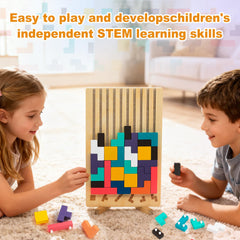 Oppvoci puzzle includes double-sided cards guiding play and problem-solving challenges.