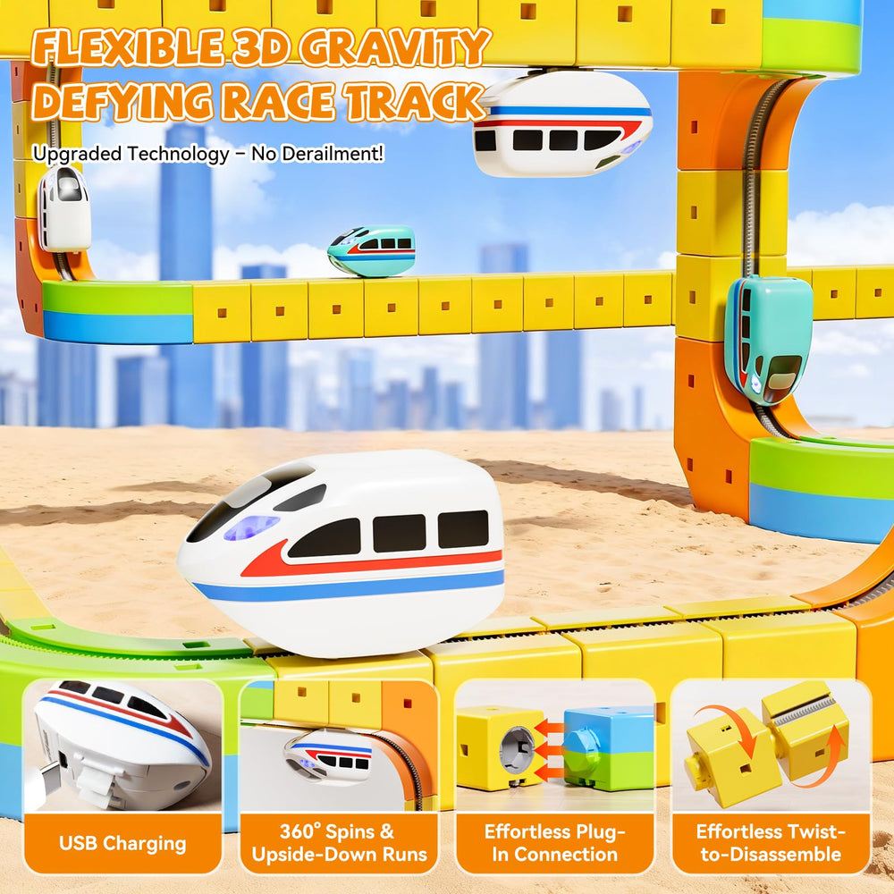 Oppvoci train with built-in lights enhances engaging play sessions.