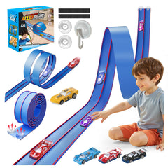 Oppvoci upgrade flexible race track on a dual-lane setup for speedy kid-friendly racing.