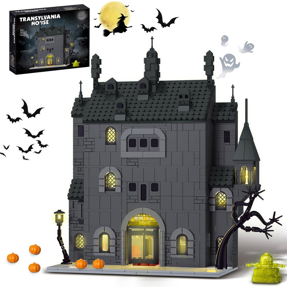 OQMI Haunted House light-up pumpkins create festive Halloween ambiance.