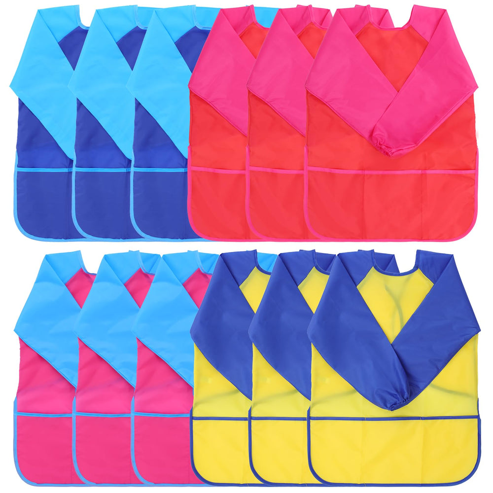 Oqqlin 12-pcs kids art smocks pack, waterproof protection during painting sessions.