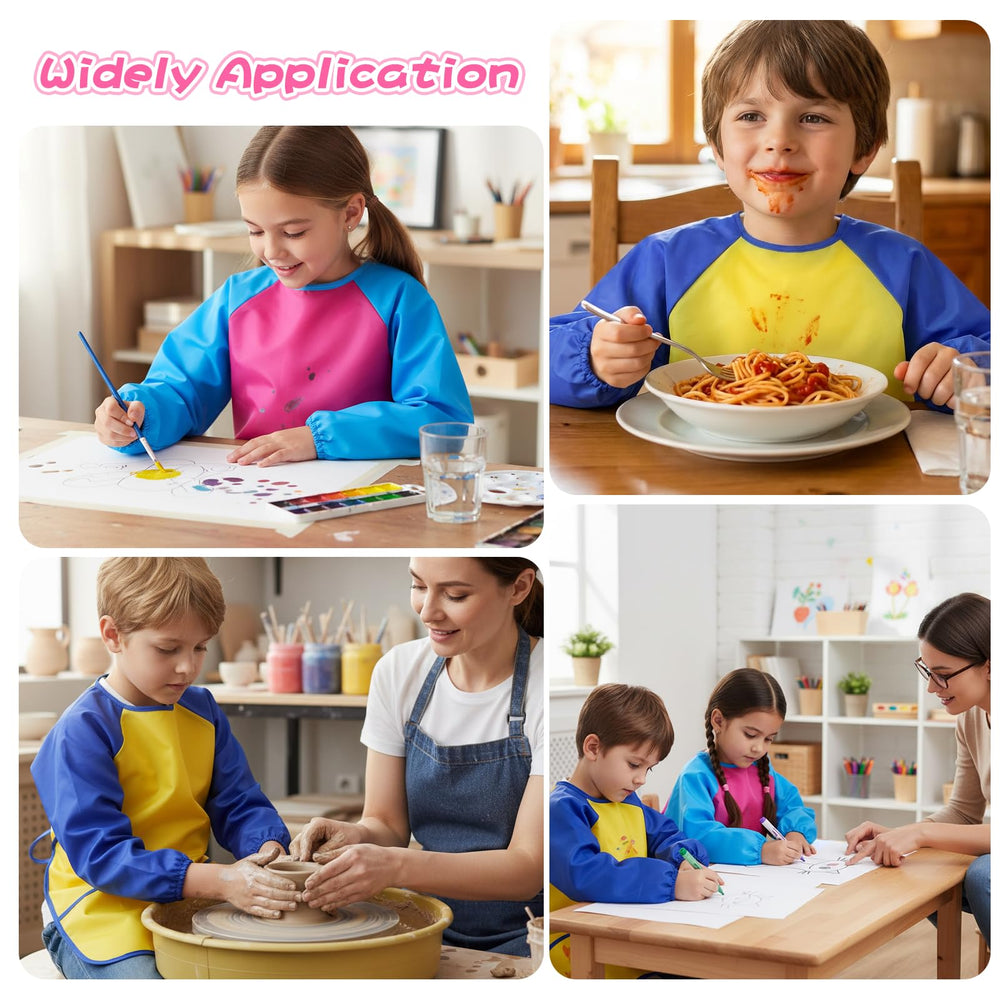 Oqqlin kids art smocks protect clothes during messy coloring and crafts.