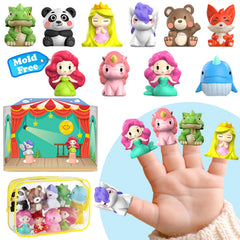 Oriate Fairy Tale finger puppets with unicorn and dragon for imaginative storytelling