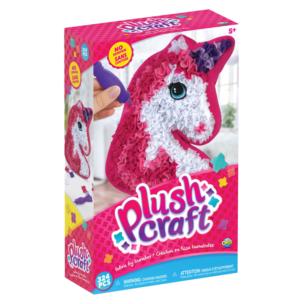 Orb PlushCraft Unicorn Pillow packaging demonstrates a mess-free, beginner-friendly kit for creative play.