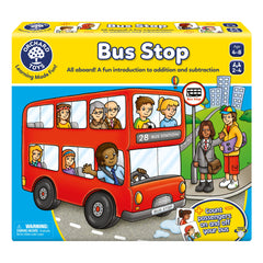 Orchard Toys Moose Bus Stop board with colorful passengers supports early counting practice.