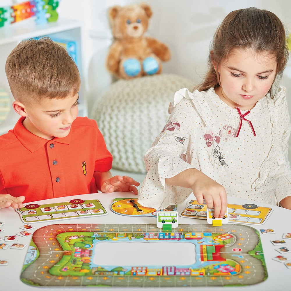 Orchard Toys Moose Bus Stop dice add luck to math-powered play.