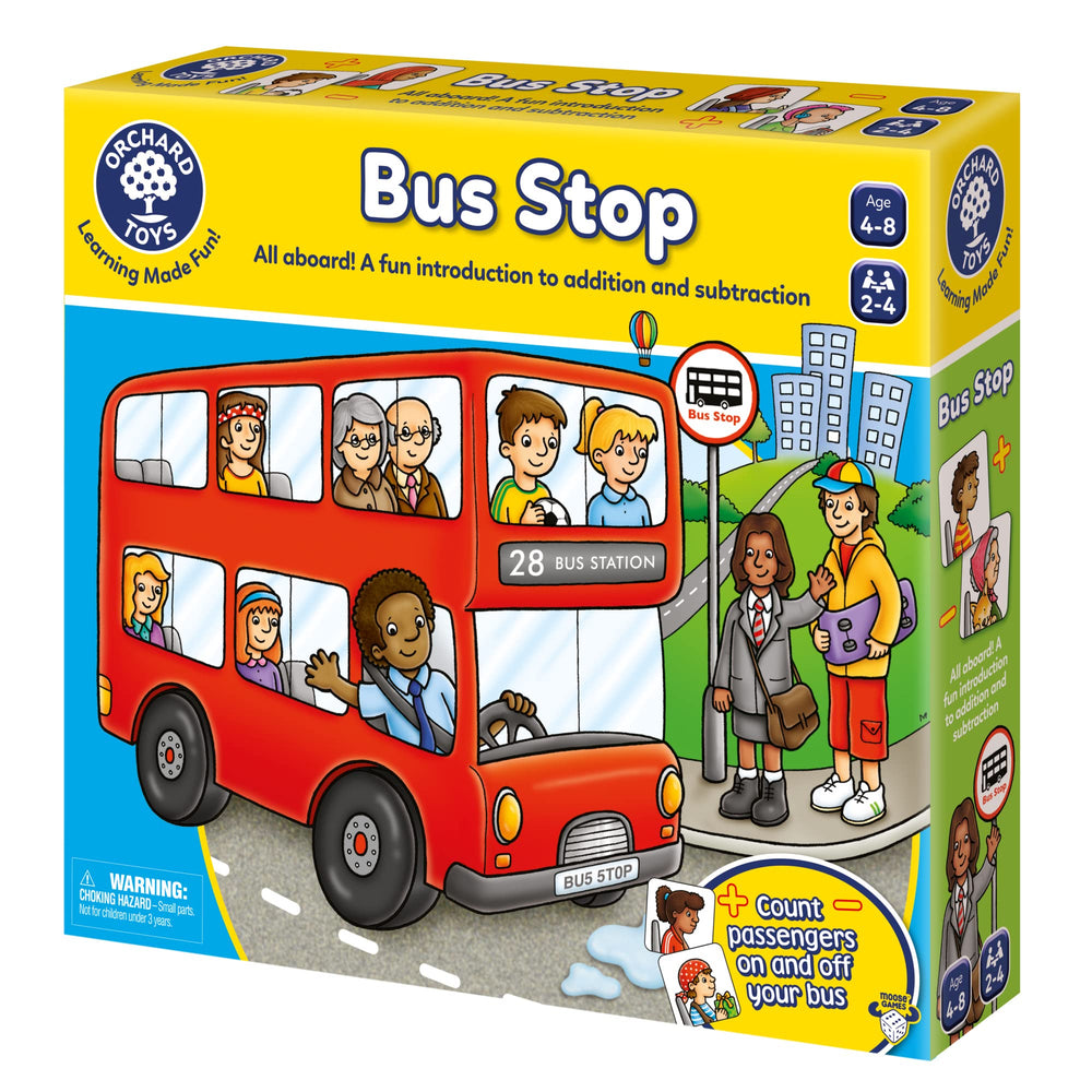 Orchard Toys Moose Bus Stop station image signals bus arrival fun.