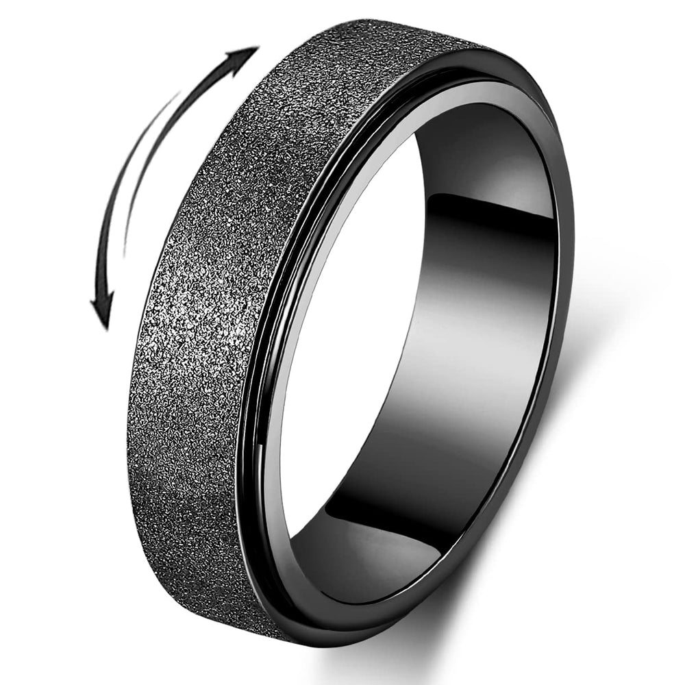 OreilleStar titanium spinner ring front view showing sleek, unisex design and black finish