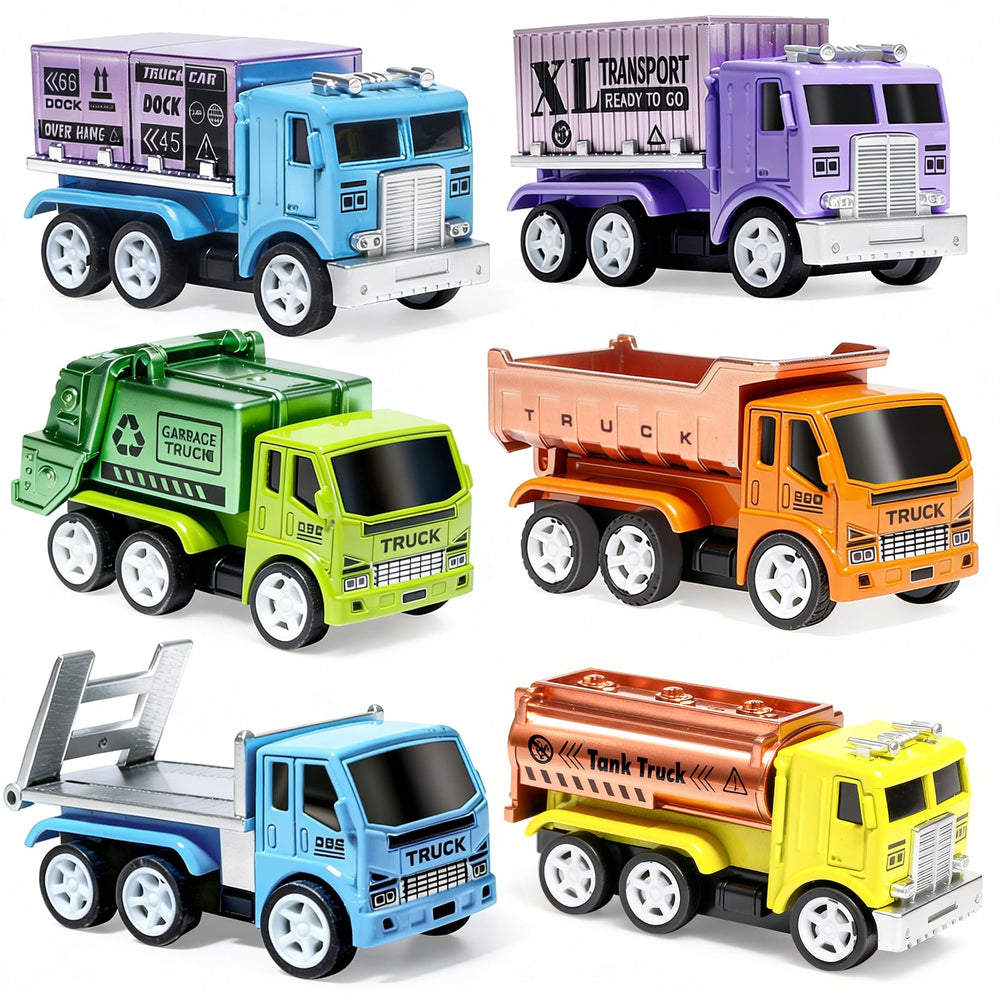 Oriate diecast transport truck: durable metal body with pull-back action for lasting play.