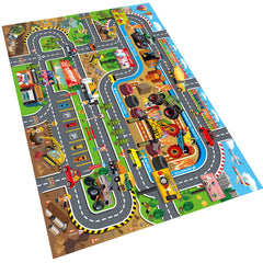 Oriate Monster Truck Play Mat shows vibrant race scenes for imaginative indoor play.