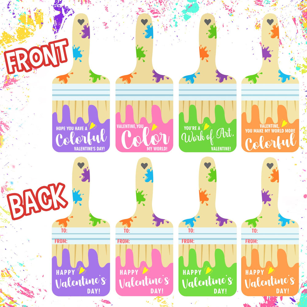 ORIENTAL CHERRY valentines cards with leaf design and kid-friendly watercolor supplies for parties.