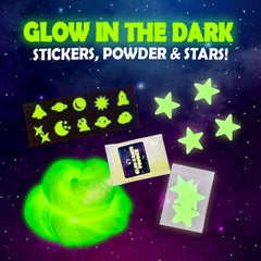 Original Stationery Galaxy Slime Kit glow-in-the-dark stars illuminate a slime design.