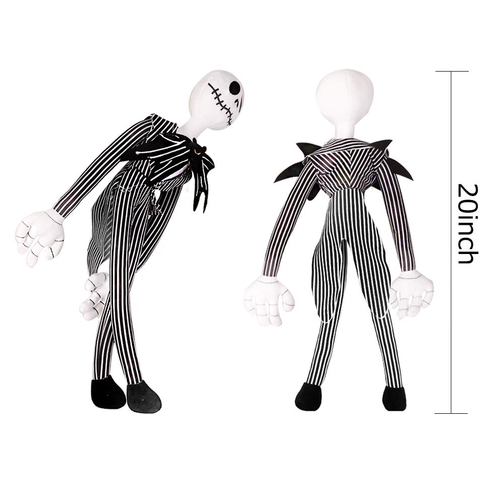 Originalidad Jack Skellington plush, side view, ideal for travel and play.