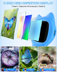 Oripira Kids Microscope blue display shows real-time magnified detail.