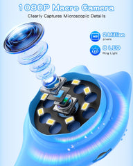 Oripira Kids Microscope blue side view highlighting compact portability for kids.