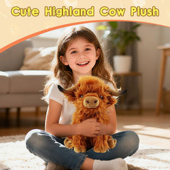 OROZCOR Highland Cow plush full body brown shown as decor-friendly companion