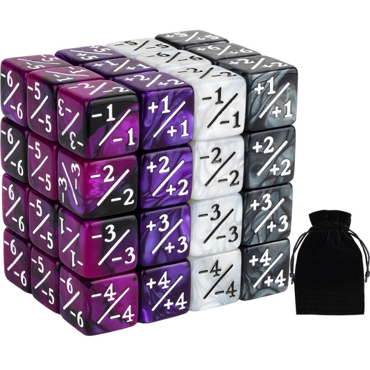 ORUNI 48-piece magic counter dice in purple marble for MTG life tracking.