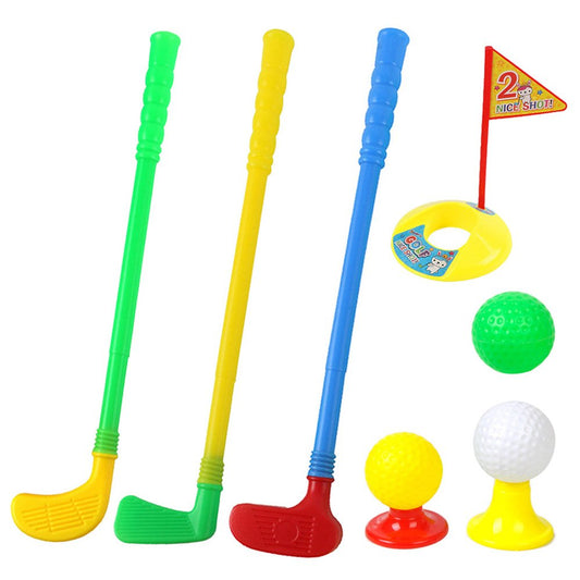 ORZIZRO plastic golf clubs set with three clubs and balls for safe toddler practice.