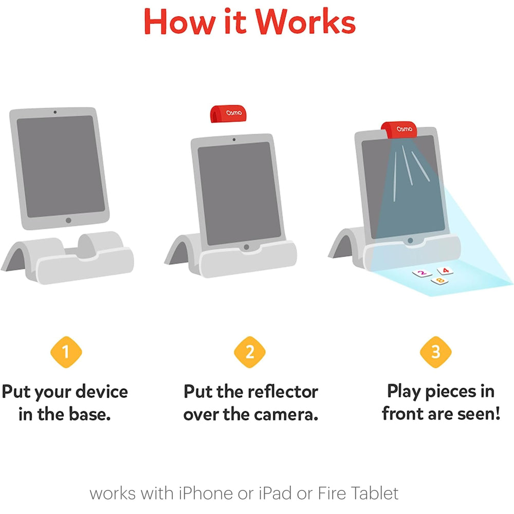 Osmo interactive on-table play with tangible pieces and screen feedback.