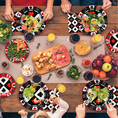 Osonm black red casino design on plates sets a premium casino night mood
