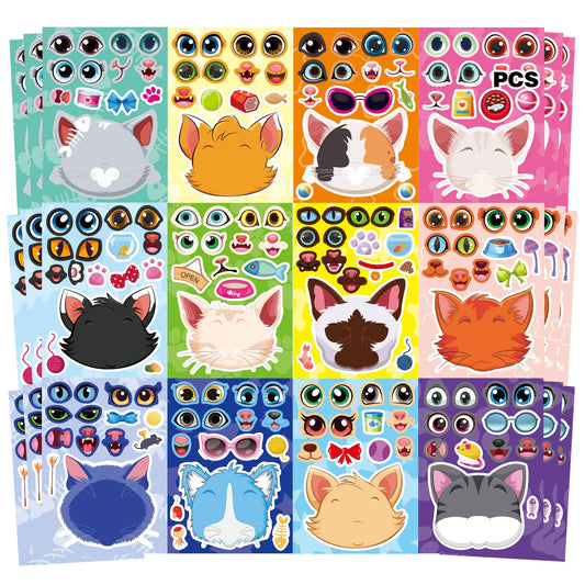 OTAITY cat stickers 36 sheets set with 12 designs for playful crafting and party activities