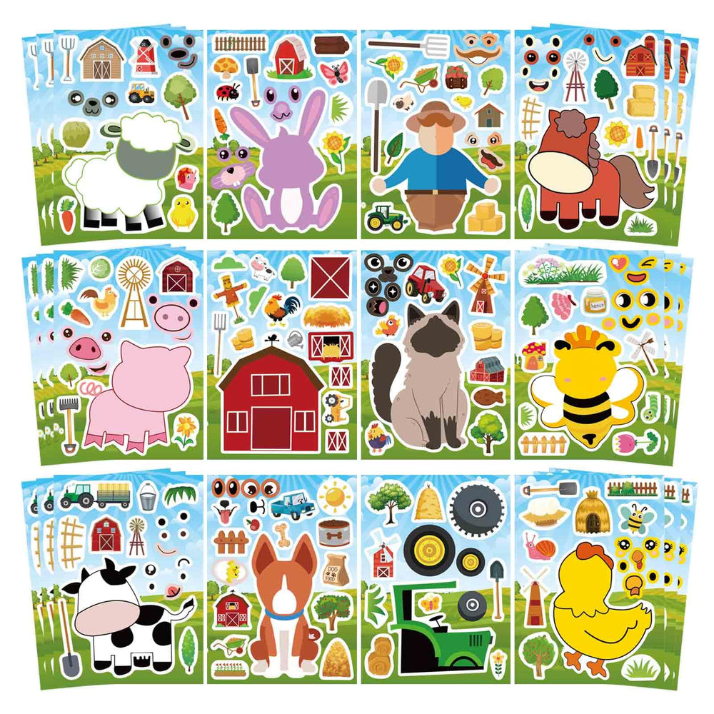 OTAITY farm animal sticker sheets showcasing 12 patterns for imaginative play.