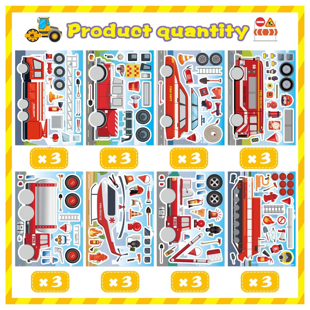 OTAITY eight-design fire truck stickers ideal for kids crafts