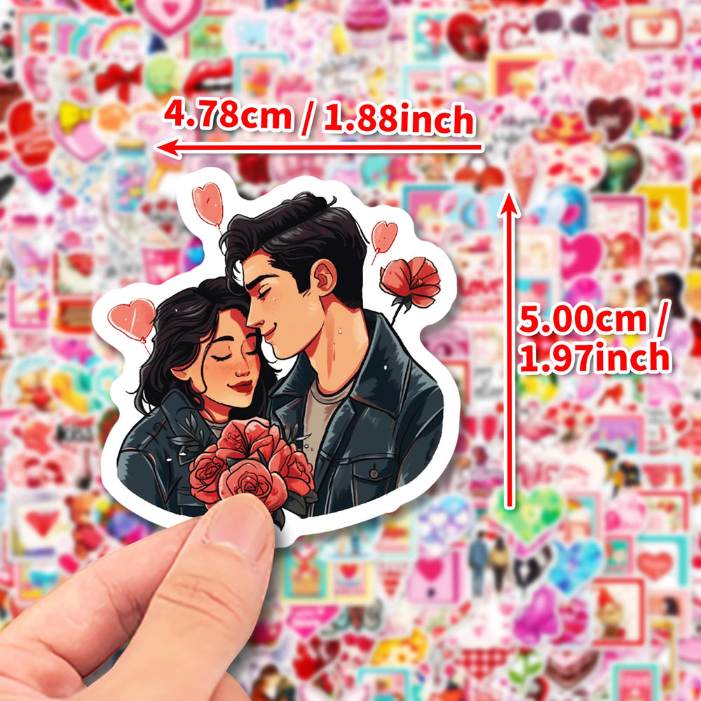 OTAITY pink heart stickers close-up showing glossy waterproof vinyl.