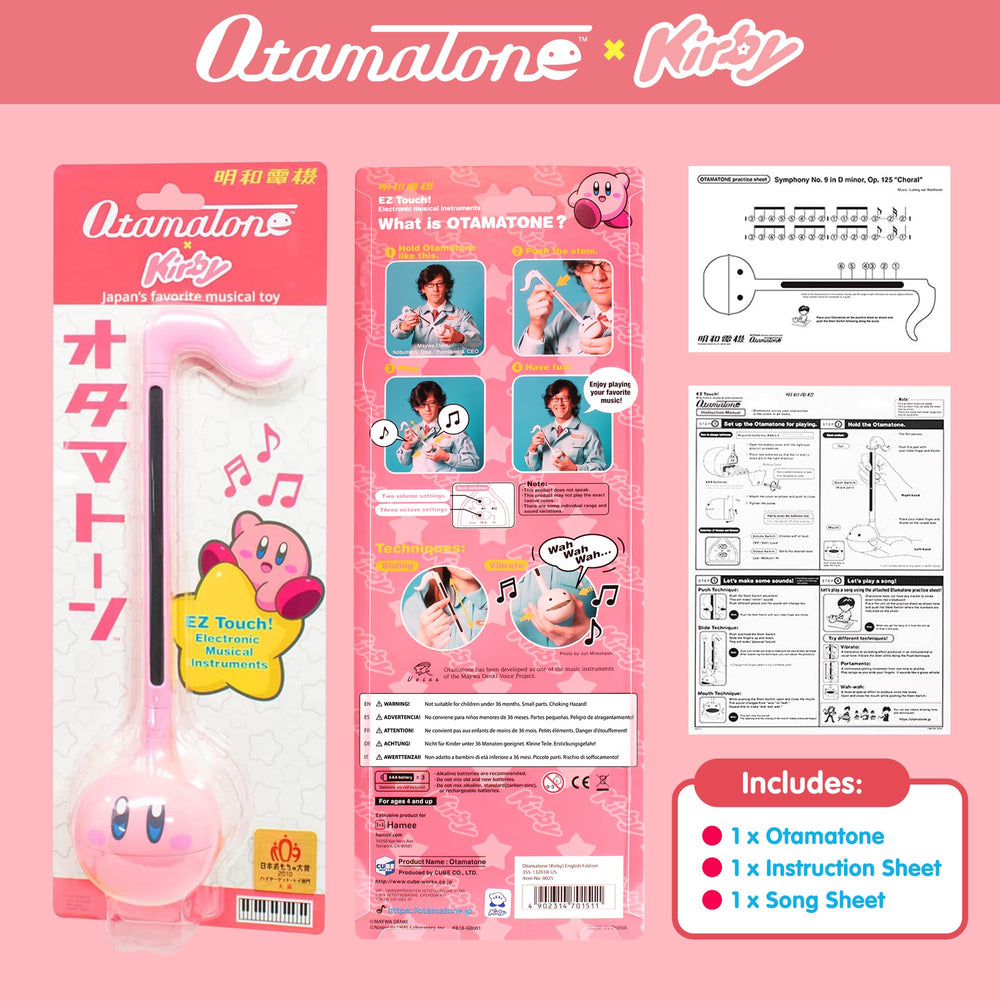 Close-up of Otamatone Kirby Pink Star Hero face invites expressive sound exploration.