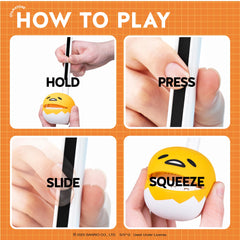Otamatone Gudetama squeezing cheeks for vibrato