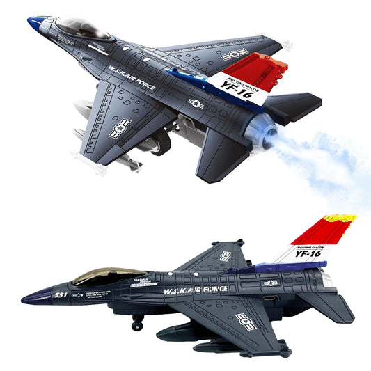 OTONOPI F-16 jet toy with blue finish sparks imaginative play for kids.