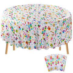 Oudain white 84 inch round birthday tablecloth protecting the table