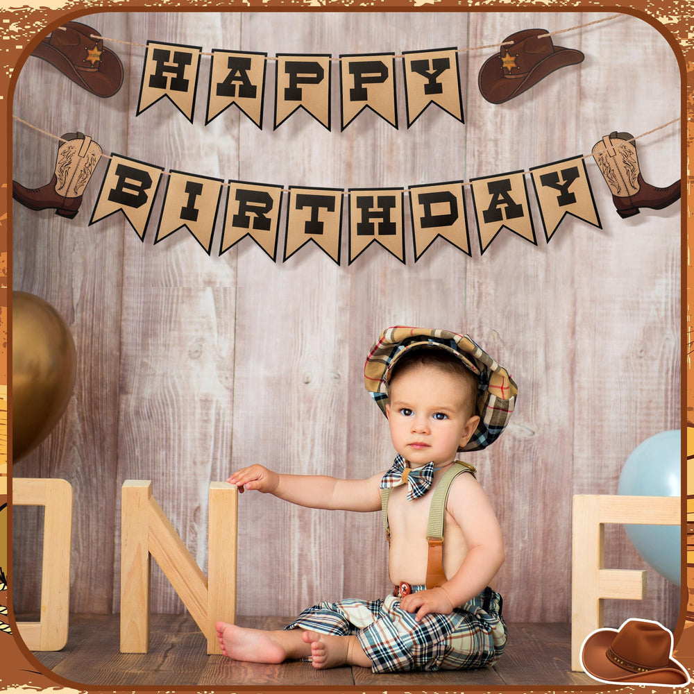 Oudain western banner doubles as a photo backdrop for parties.