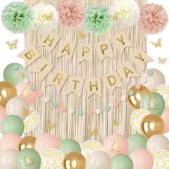 Ouddy Party 10-inch balloons in pink, sage green, sand, and gold for vibrant decor.