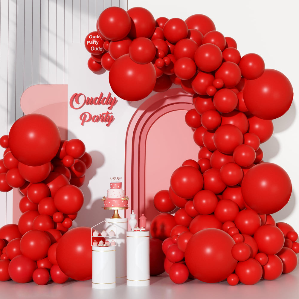 Ouddy Party 129Pcs red balloons in multiple sizes for versatile party arches