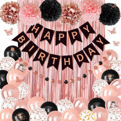 Ouddy Party 12in confetti balloons in rose gold and black for festive shimmer.