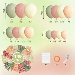 Ouddy Party 12in pastel balloons in green, ivory, pink, and peach for soft clusters