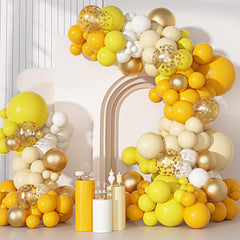 Ouddy Party arch kit with 18-inch balloons forms a sunflowers backdrop for photos