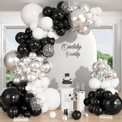 Ouddy Party 12inch black white silver confetti balloons ideal for eye-catching garlands