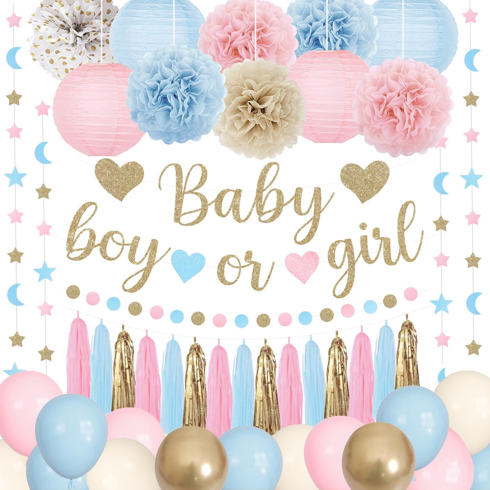 Ouddy Party gender reveal balloons in pink and blue for vibrant photos