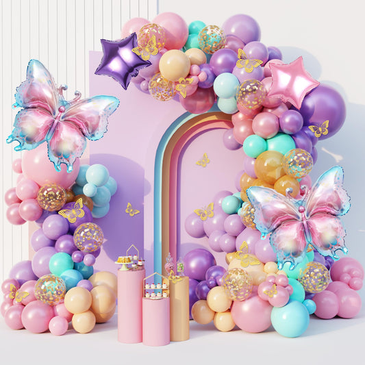 Ouddy Party butterfly balloons arch kit in pink and purple for elegant birthday backdrops