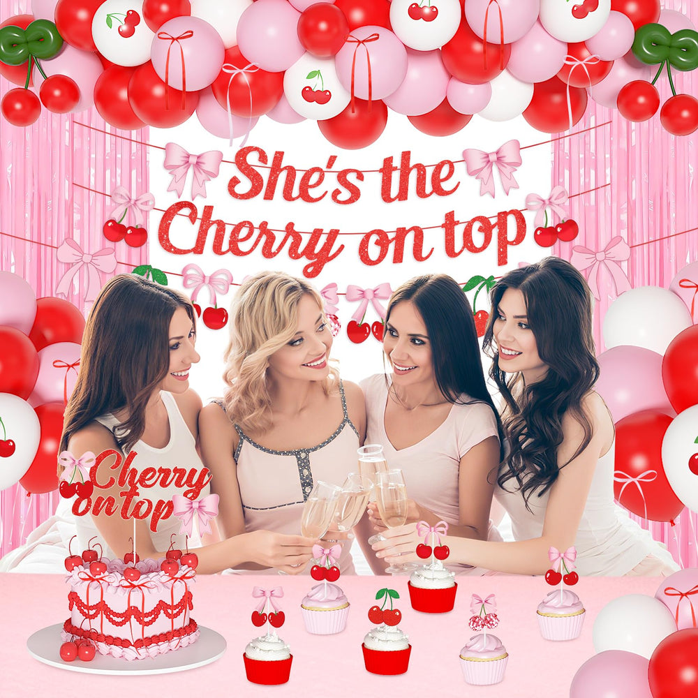 Ouddy Party cherry balloons collection creates vibrant, themed decor.