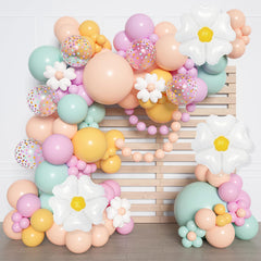 Ouddy Party daisy balloon arch kit with 18in balloons for bold birthday decor.
