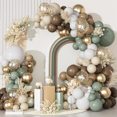 Ouddy Party dusty green nude arch balloons for a stylish neutral backdrop