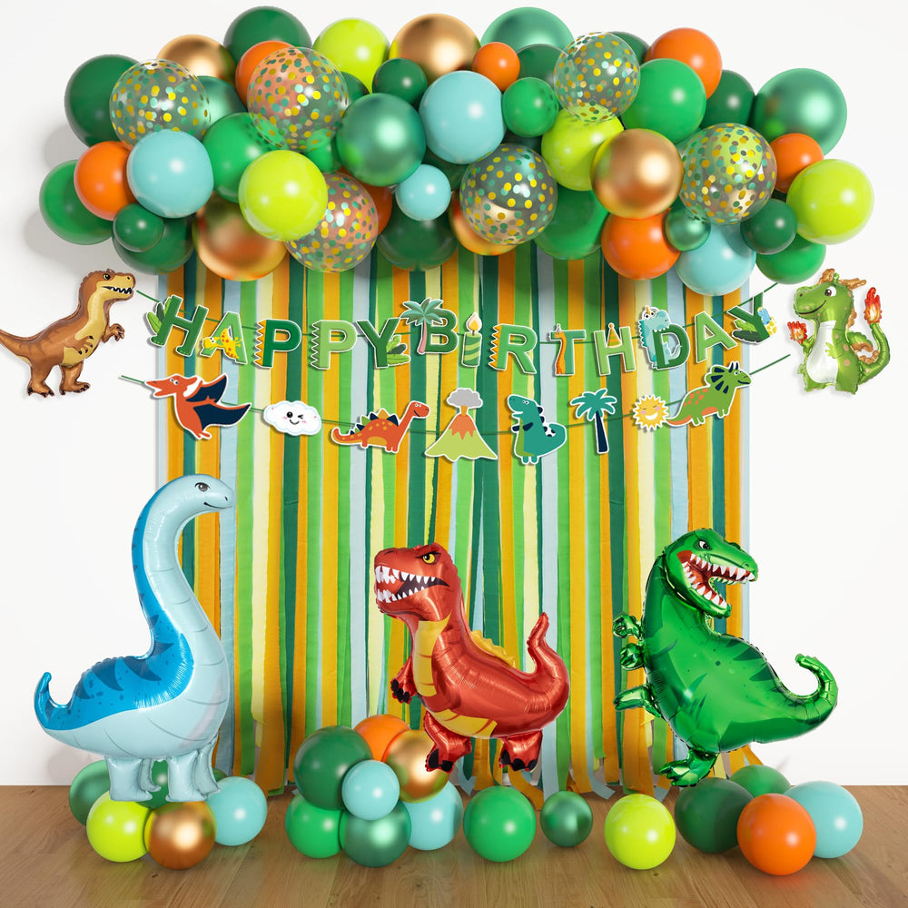 Ouddy Party happy birthday dinosaur banner brightens the party space with playful flair